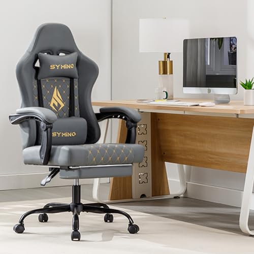Chaise de gaming Symini ergonomique, soutien lombaire et repose-pieds, fauteuil pivotant Gris