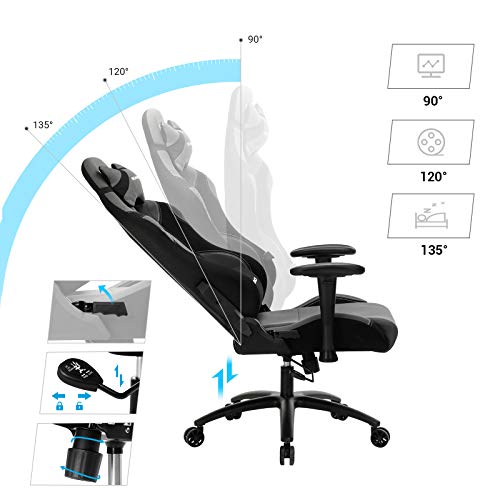 SONGMICS Chaise Gamer Noir/Gris pour Bureau, Ideal Pour Jeu et Travail - Élégant Design Racing, Assise Rembourrée, Appui