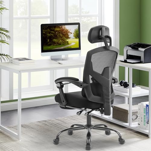 Chaise de bureau DUMOS ergonomique avec accoudoirs confortables - soutien lombaire confortable et repose-pieds - pour ma