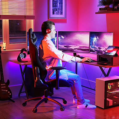 SONGMICS Chaise Gamer Noir/Gris pour Bureau, Ideal Pour Jeu et Travail - Élégant Design Racing, Assise Rembourrée, Appui